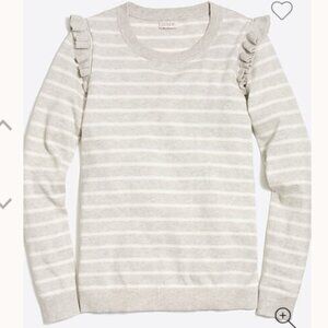 J.Crew | Grey striped ruffle shoulder sweater